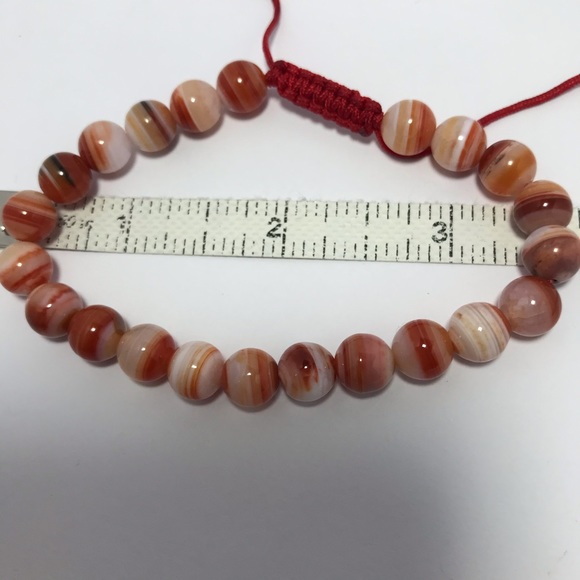 Semiprecious Crystal Stone Banded Carnelian Agate Ball Beads Bracelet 7 to 10”L - Picture 13 of 16